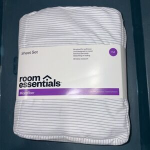 Room Essentials Printed Microfiber White & Gray Striped Full Sized Sheet Set